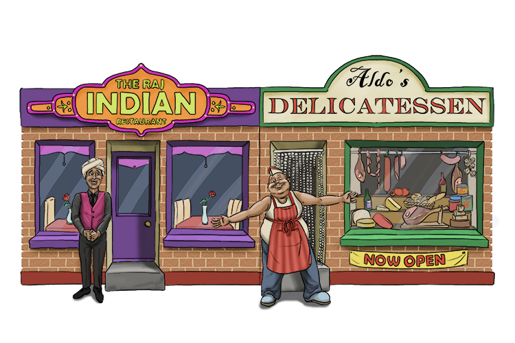 The Indian (India) restaurant had a new delicatessen (New Delhi) open up next door. It was a bit of a strange combination.